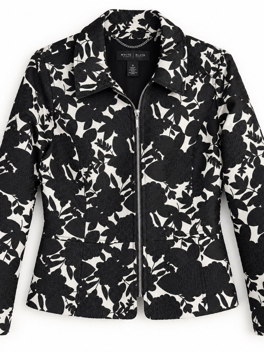 White House Black Market Floral Jacquard Zip Jacket Size 8